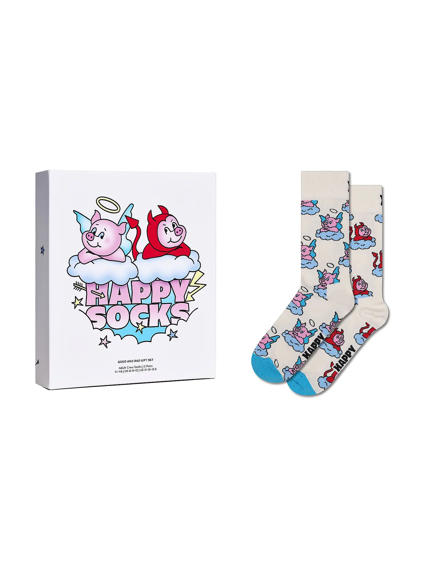 HAPPY SOCKS | Herren Geschenkset 2er Pkg. GOOD BAD PIG 41-46 white | 